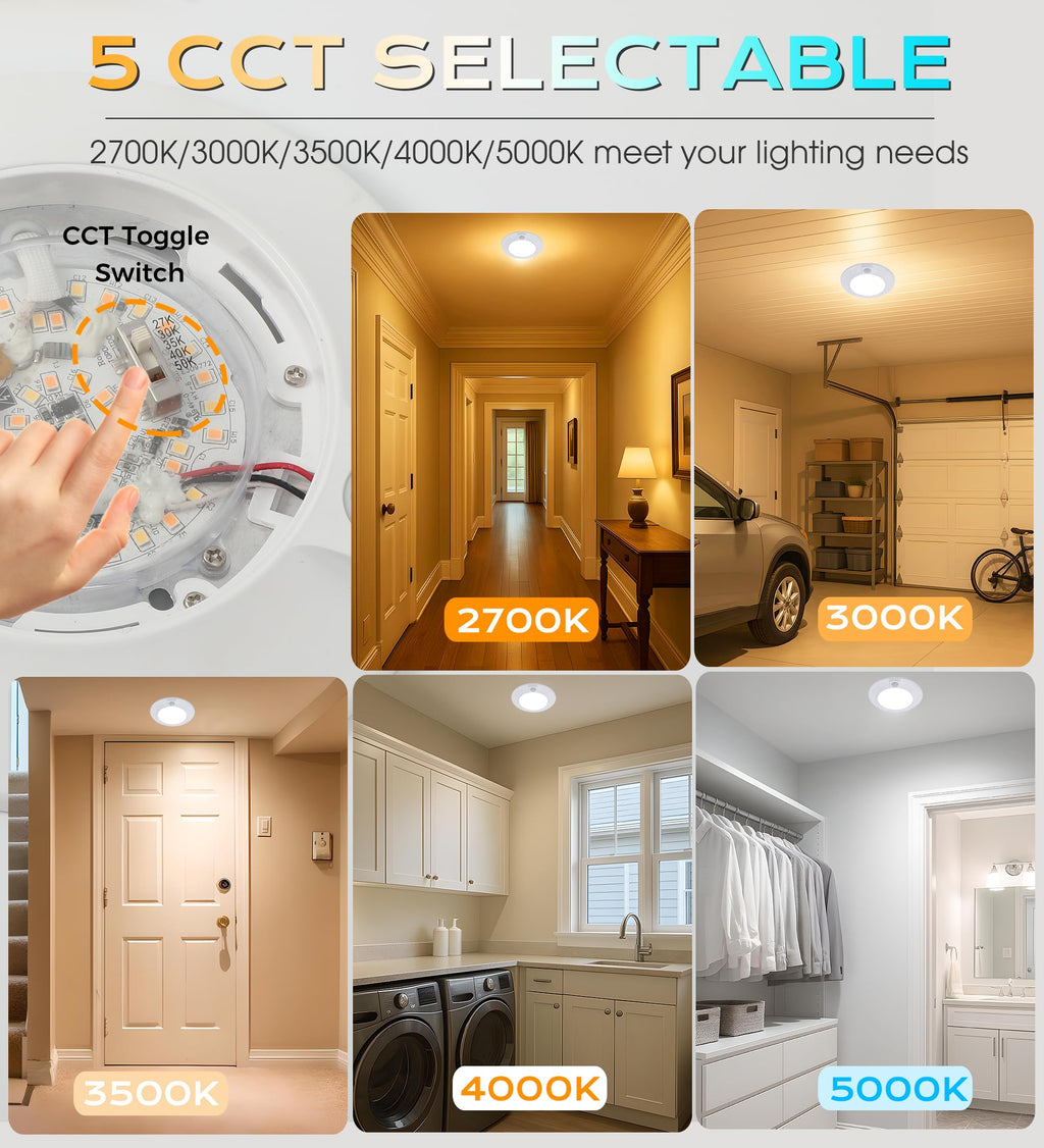 [2 Pack] CLOUDY BAY Motion Sensor Ceiling Light Indoor,120V CRI90 10W 5000K Bright Day Light,6.5 inch LED Flush Mount Ceiling Lighting Fixture for Garage,Walk-in Closet,Attic,Pantry Wet Location,Black