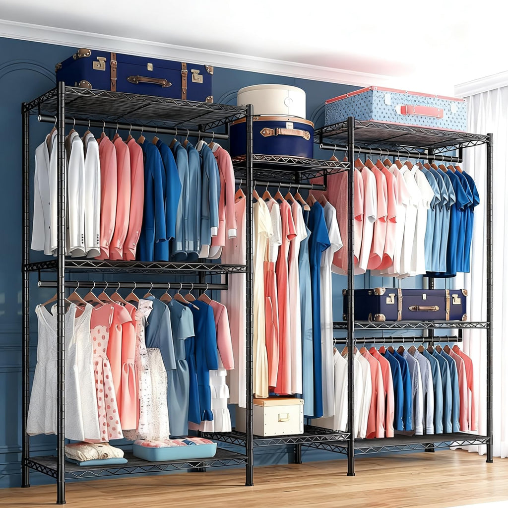 Raybee Clothes Rack,Clothing Racks for Hanging Clothes 900LBS Capacity Heavy Duty Portable Closet with 5 Hanger Rods & 8 Shelves for Walk-in Closet,Apartment