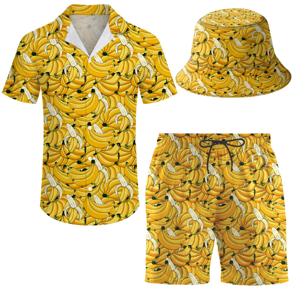 Men's 2 Piece Tracksuit Hawaiian Shirt Shorts Button Down Shirt and Shorts Sets with Bucket Hats