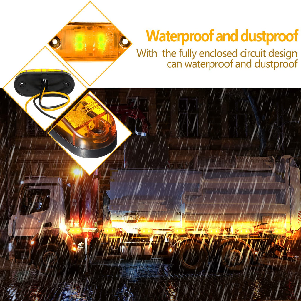 Tallew 10 Pcs 2.5 Inch LED Trailer Lights 2 Diode Waterproof LED Trailer Side Marker Oval Signal Running Lights for Truck Boat Rv(Amber)