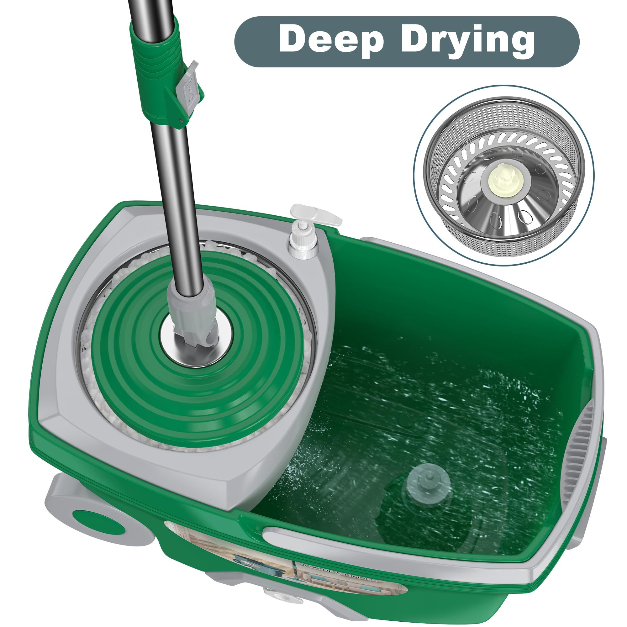 Dual Compartment Spin Mop and Bucket, Mop and Bucket with Wringer Set,360°Rotating Spinning Mopping for Floor Cleaning with 6 Microfiber Replacement Heads, 61" Extended Handle, 2X Wheel - Deep Green