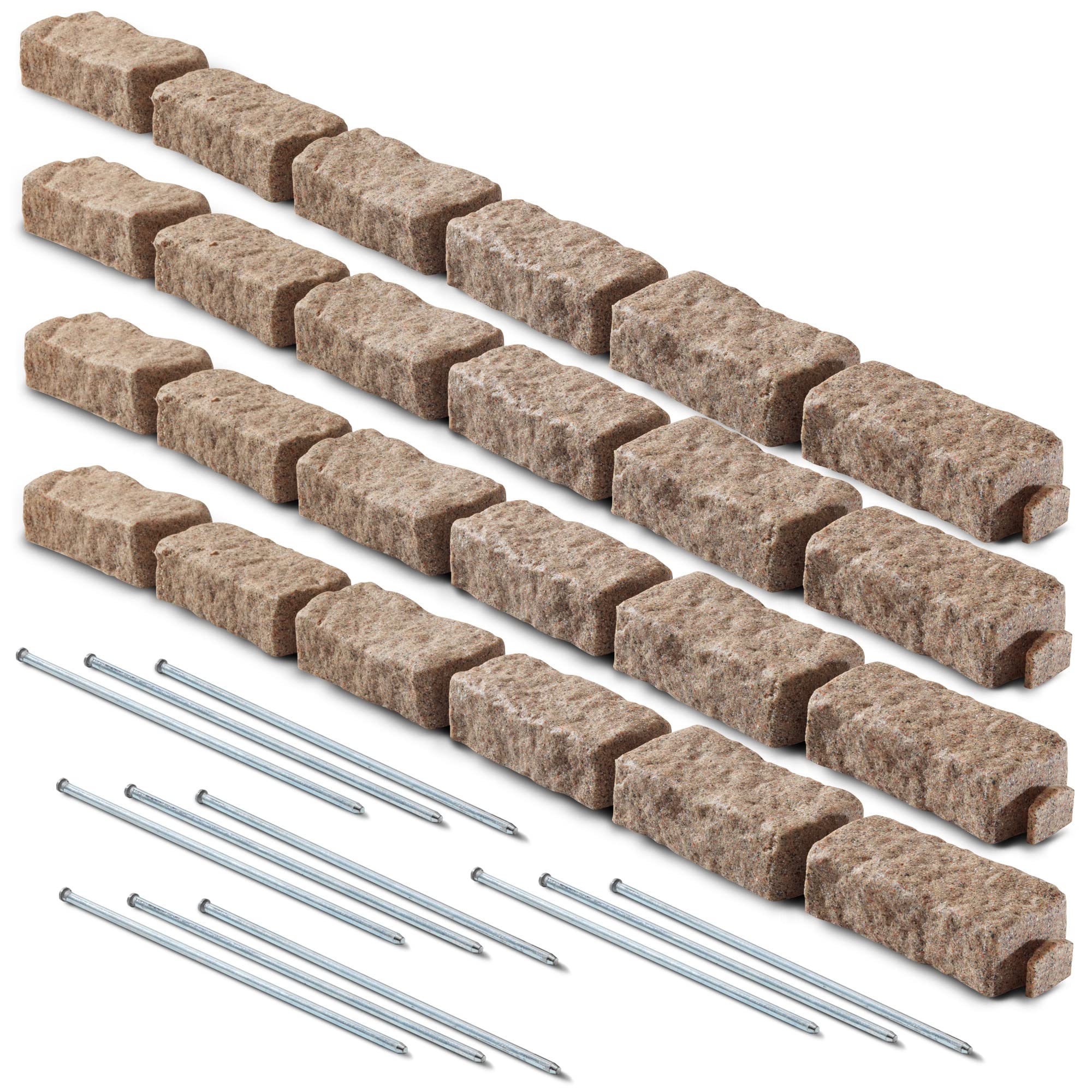 Beuta Landscape Edging | Garden Edging Border | Faux Stone Bricks for Lawn edging, Flower beds, Pathways & Yard Edging– 1 Pack | Each Section Has 6 Bricks 48"L x 4"W x 2.25"H | 3 Spikes |Cobblestone