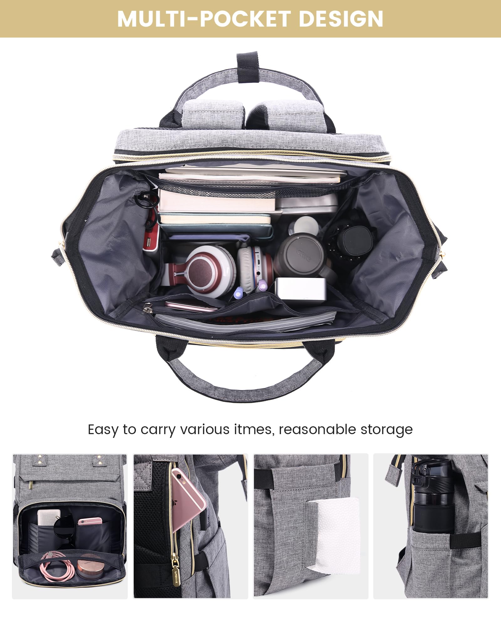 LOVEVOOK Laptop Backpack for Women with Giant Tumbler Holder Pocket, 15.6 Inch Work Daypack for Teacher Nurse, Computer College Bookbag Purse, Waterproof Travel Back Pack with USB Charging Port