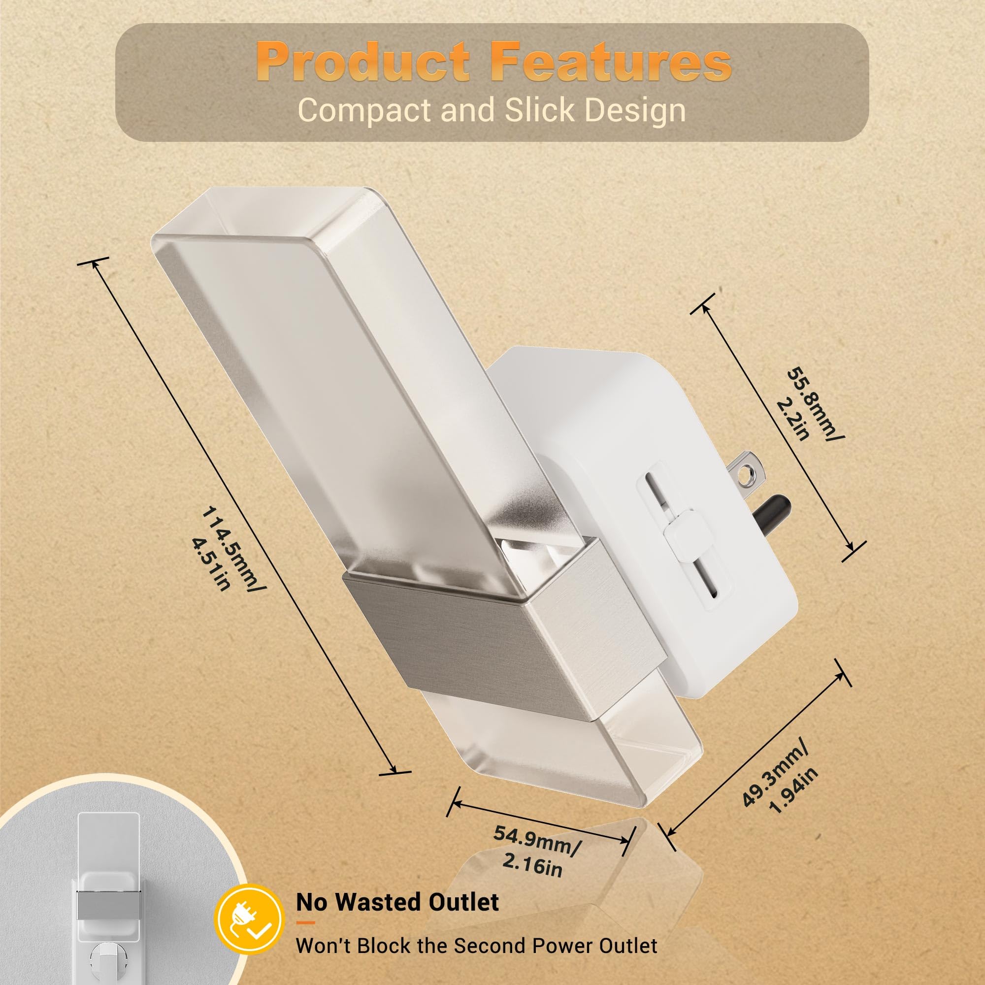 JandCase Night Lights Plug into Wall, Dusk to Dawn Sensor, 3000K Soft White LED, Acrylic Design, 0-100lm Adjustable Brightness, for Bedroom, Bathroom, Living Room, Hallway