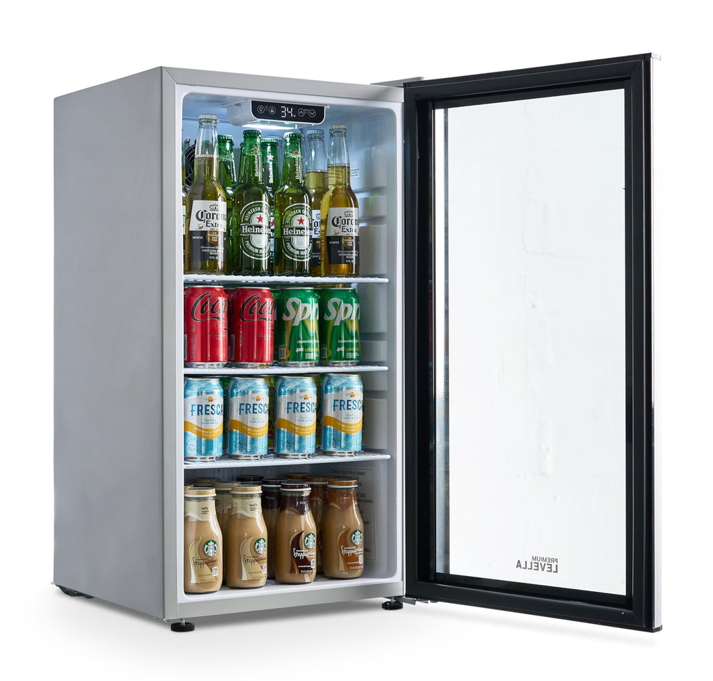PremiumLevella PRF37DX Glass Door Display Refrigerator 3.1 cu ft Commercial Beverage Cooler Merchandiser - Black