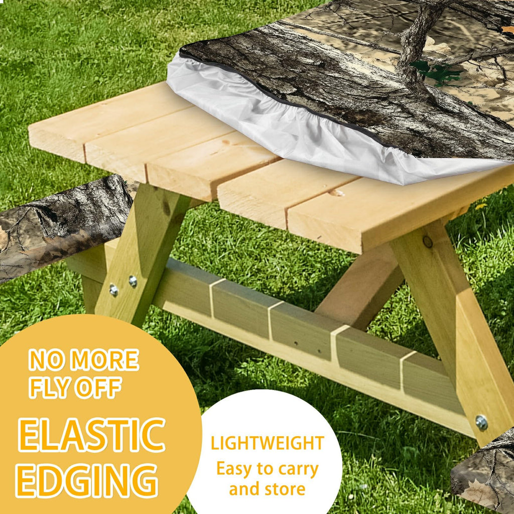 Park Picnic Table Cover with Bench Covers Lightweight Camping Essentials, Oil-Proof Waterproof 3PCS Tablecloth with Elastic, Fitted for Table 6FT Rectangle and Seats, American Flag Eagle (72x30in)