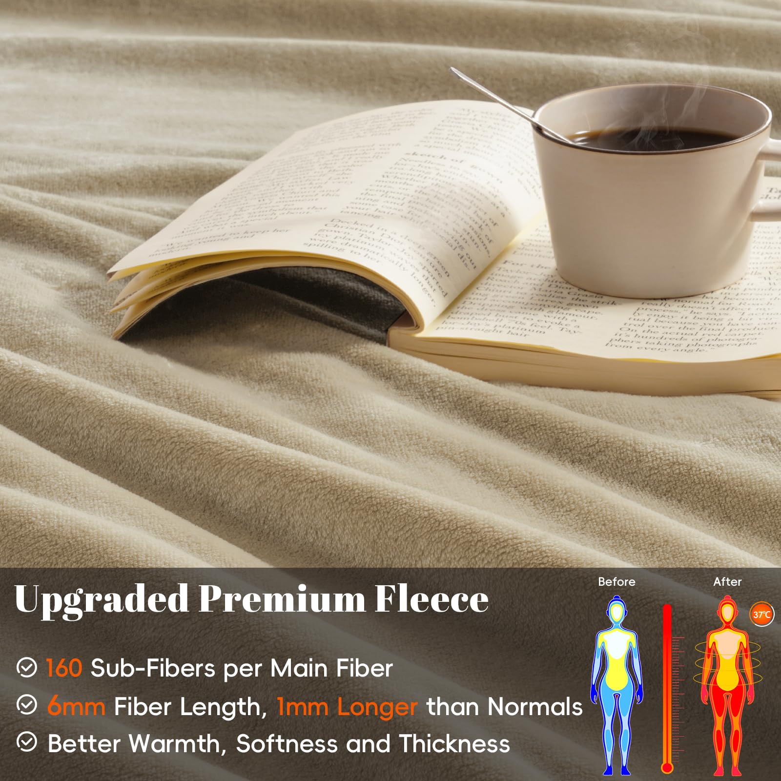PHF Oversized King Big Fleece Blanket 120"x120", No Shed No Pilling Extra Large Soft Blanket, Giant 10'x 10' Lightweight for Bed, Sofa Travel and Camping, Suitable for All Season, Beige