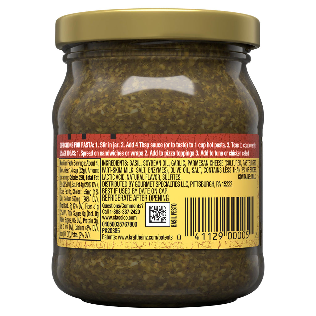 Classico Signature Recipes Traditional Basil Pesto Sauce & Spread, 8.1 oz Jar