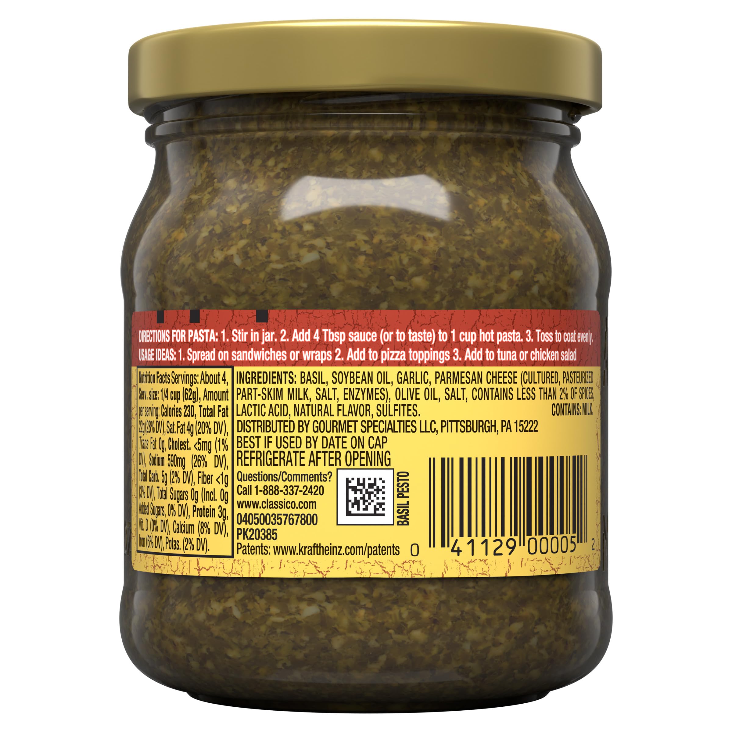 Classico Signature Recipes Traditional Basil Pesto Sauce & Spread, 8.1 oz Jar