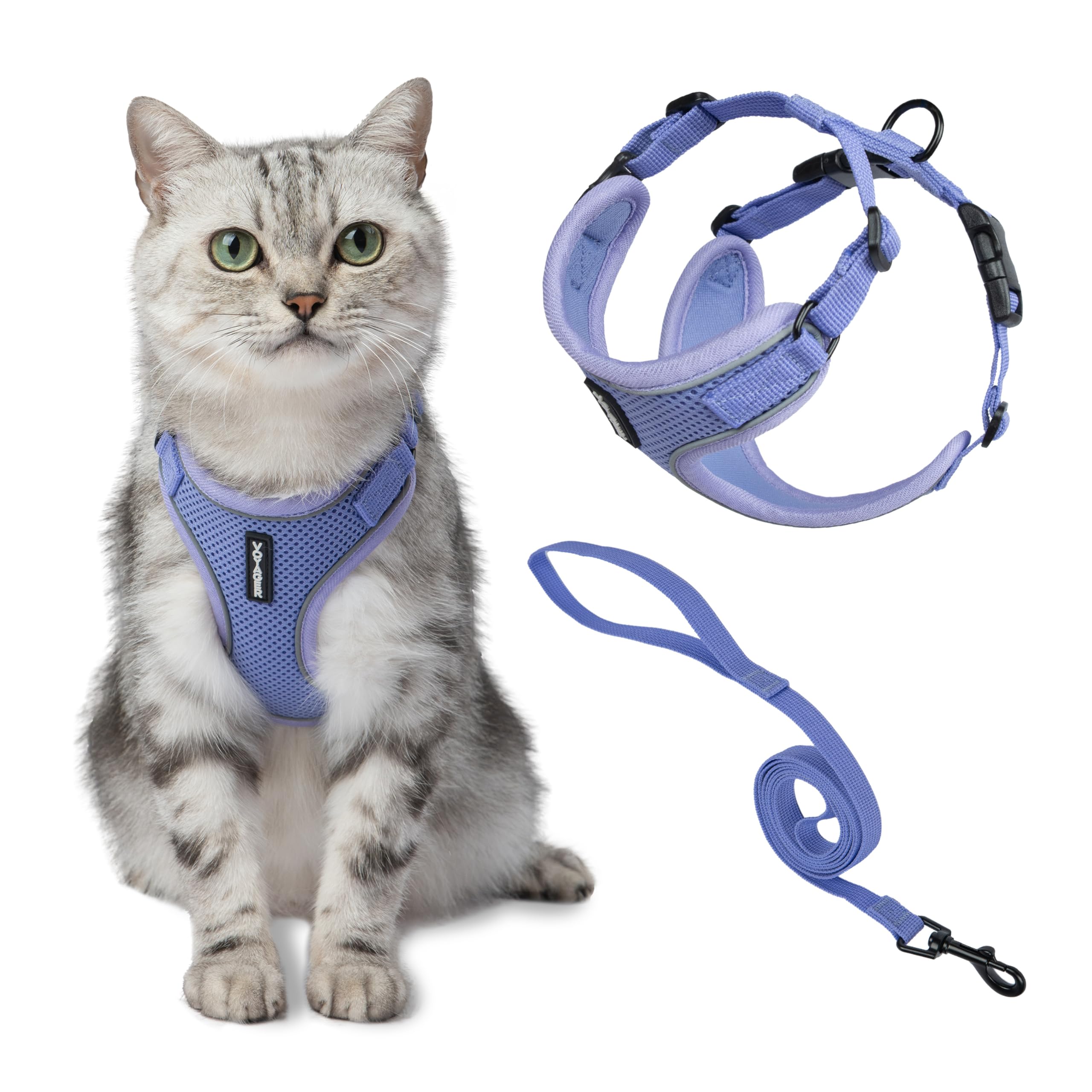 Voyager Escape-Proof Step-in Lock Cat Harness & 5ft Neoprene-Handle Leash Set All-Weather Mesh with Reflective Stitching for Small to Large Cats by Best Pet Supplies, Army (327), XXXS