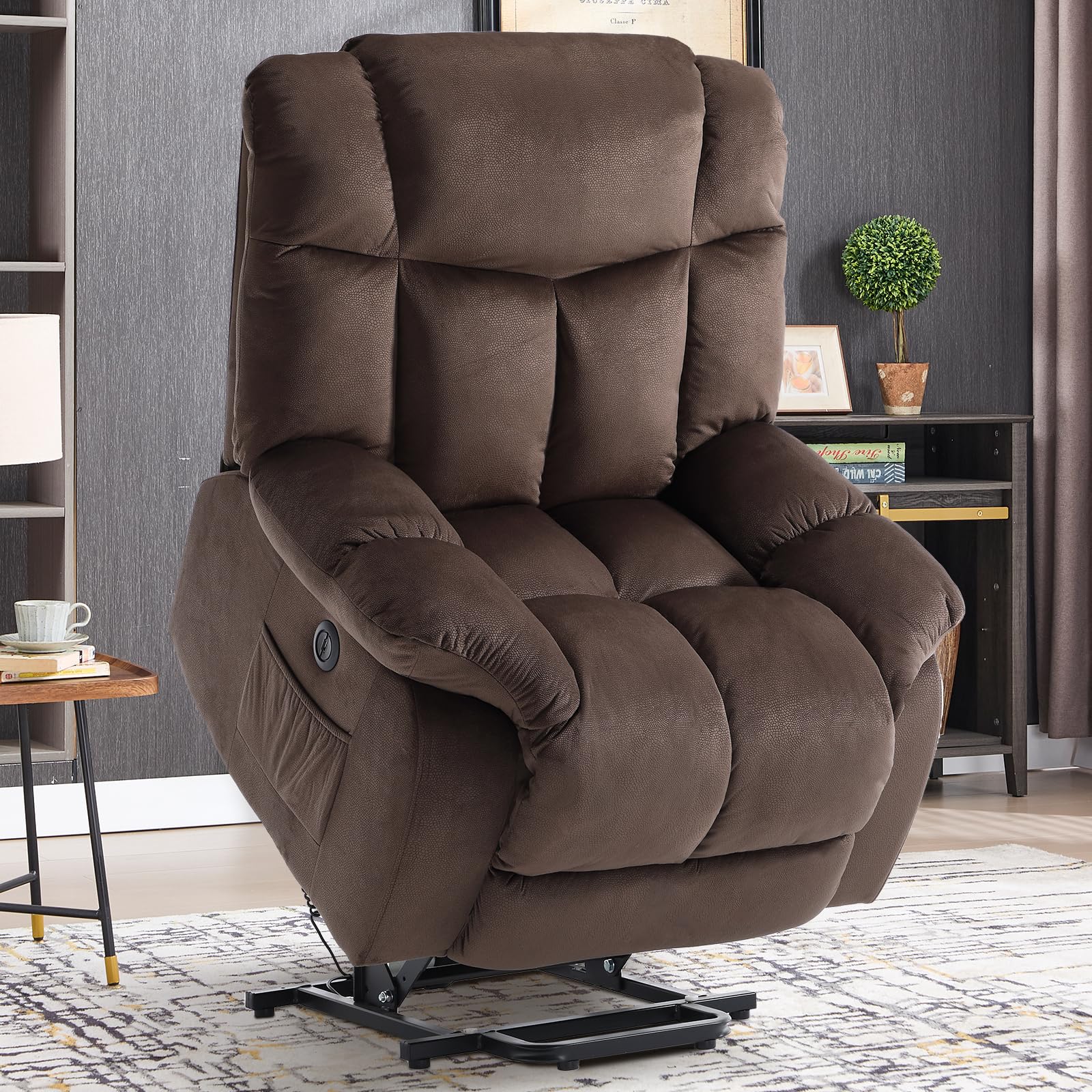 CANMOV Dual Motor Power Lift Recliner Chair for Elderly, 27" Extra-Wide Seat 450 lbs Weight Capacity Infinite Position Adjustment, with Heated Massage, Cup Holders and USB Port, Camel Fabric