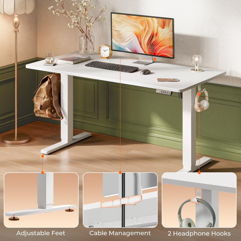 Huuger 48 x 28 Large Electric Standing Desk, Height Adjustable Desk, 27.6" Deep Desktop, Stand up Gaming, 2 Hooks, 3 Preset Heights, for Home Office, Black