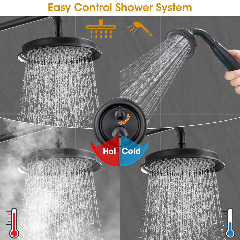 Rainfall Shower Head with Handheld Combo, Brushed Gold Shower System with Balance Pressure Valve, 9 inch Shower Head and Faucet Set, Rain Shower Head with Handheld Spray Wall Mount(B2312-BG)