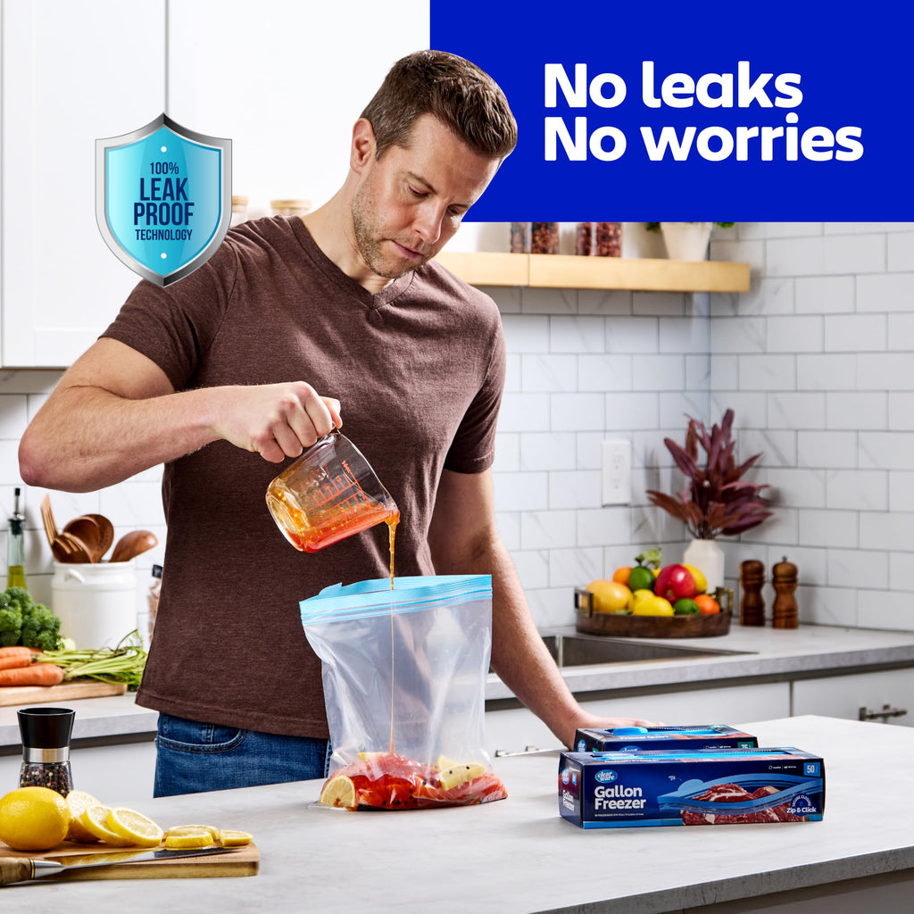 Gallon Storage Bags, Double Zipper Seal - 100 Count, Reusable Thick Food Plastic Storage Bags - Microwave-Safe, Zero BPA - Resealable Containers for Lunch, Snacks, Meals - 2 Boxes