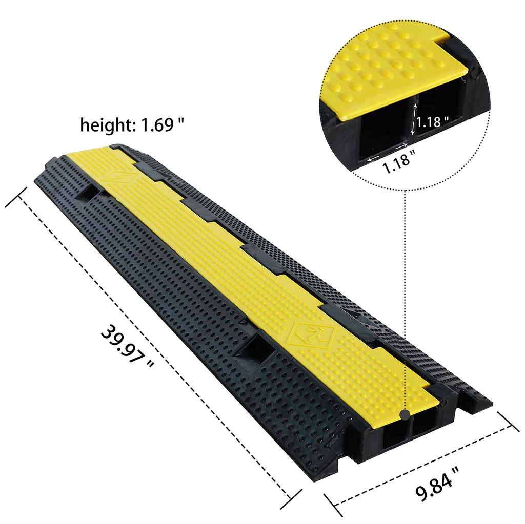 4 Pack Rubber Cable Ramp Hose Cable Protector Ramp 1 Channel 11000Lbs Load Capacity Traffic Speed Bump Wires Power Lines Extension Cord Cover for Indoor Outdoor