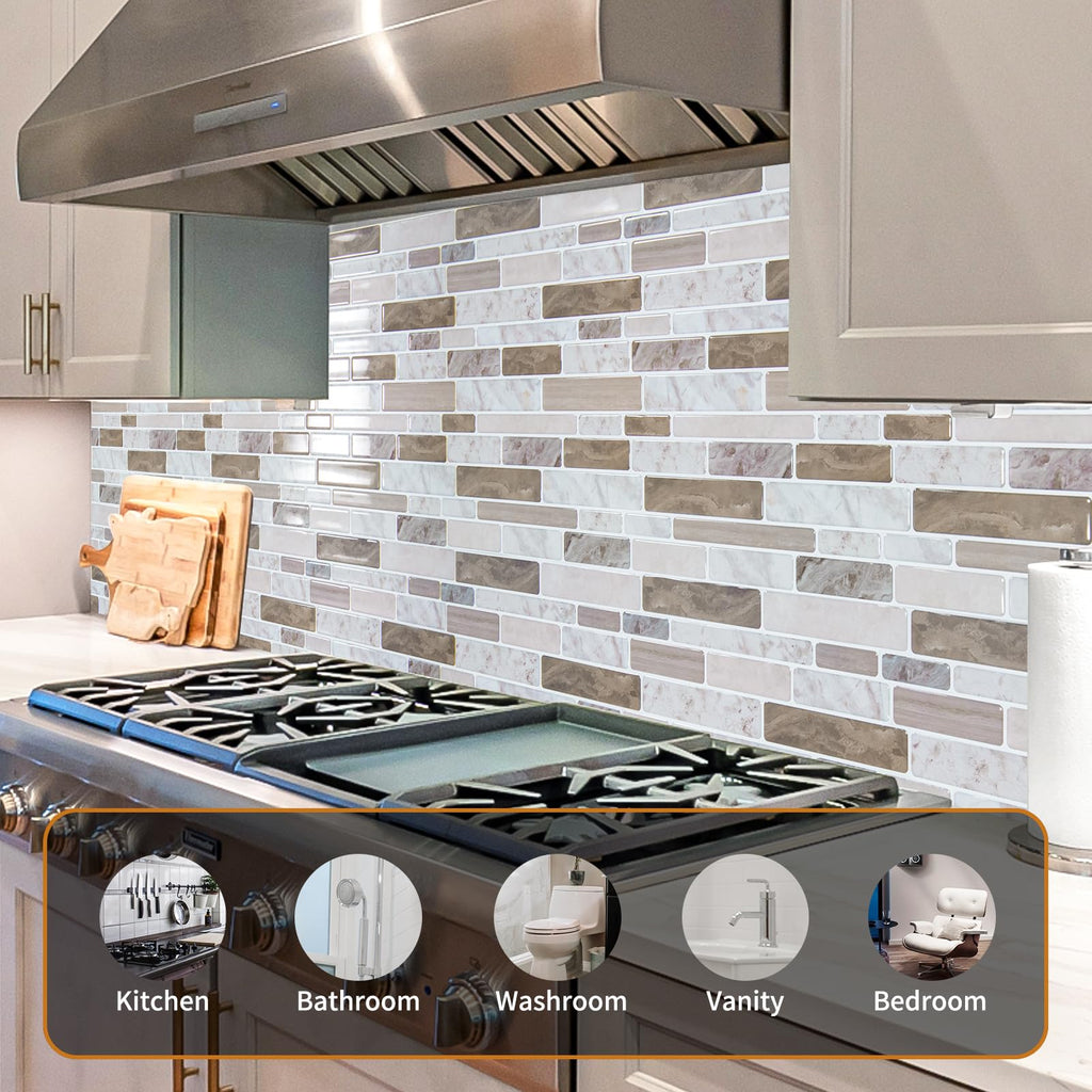 WOWSTAR 10-Sheet Peel and Stick Backsplash Tile for Kitchen, Back Splash Stick On Tiles for Kitchen Wall (Sand)