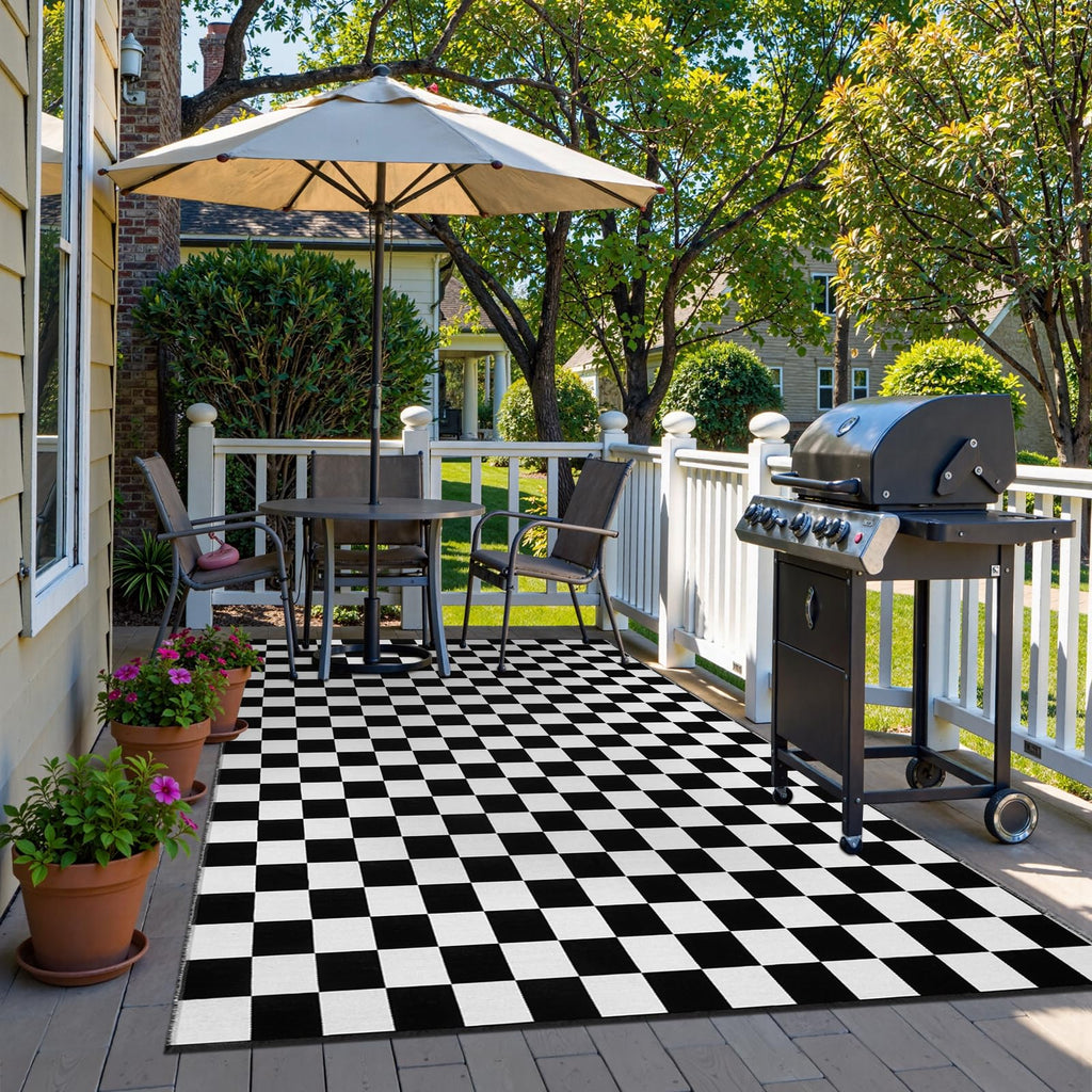 Seavish Checkered Rug, 2x3 Ft Black and White Moroccan Checkerboard Rug Washable Cotton Woven Washable Outdoor Rugs Reversible Floor Mat for Front Door Bedroom Entryway Kitchen Entryway