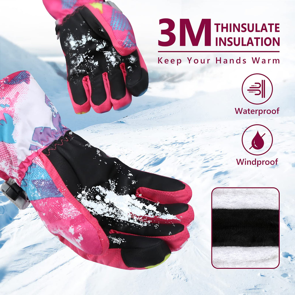 Ski Gloves,Snow Gloves Waterproof Winter Warm Cold Weather Touchscreen Gloves for Parent& Child Kids Skiing,Snowboarding