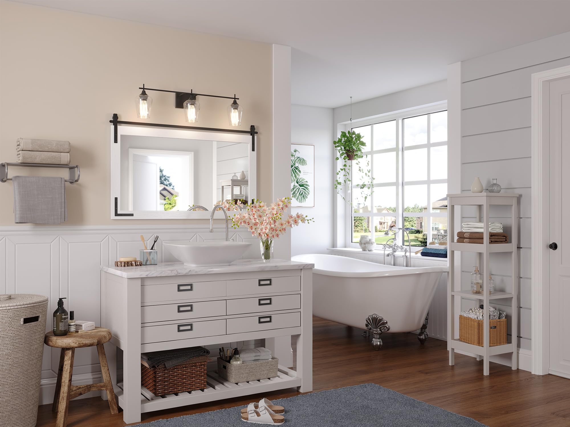 Farmhouse Mirror 41x26 Inch, Black Rustic Bathroom Mirror, Vanity Wood Framed Rectangular Wall Decorative Mirrors for Entryway, Living Room, Bedroom