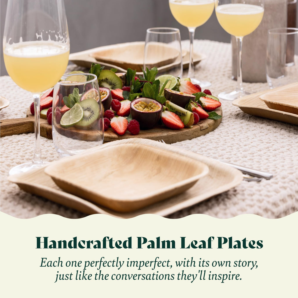 Chic Leaf Palm Leaf Plates - 4 in, 50 Pack, Compostable | Heavy-duty bamboo-style small plates - Use for appetizers & desserts at weddings, parties & picnics