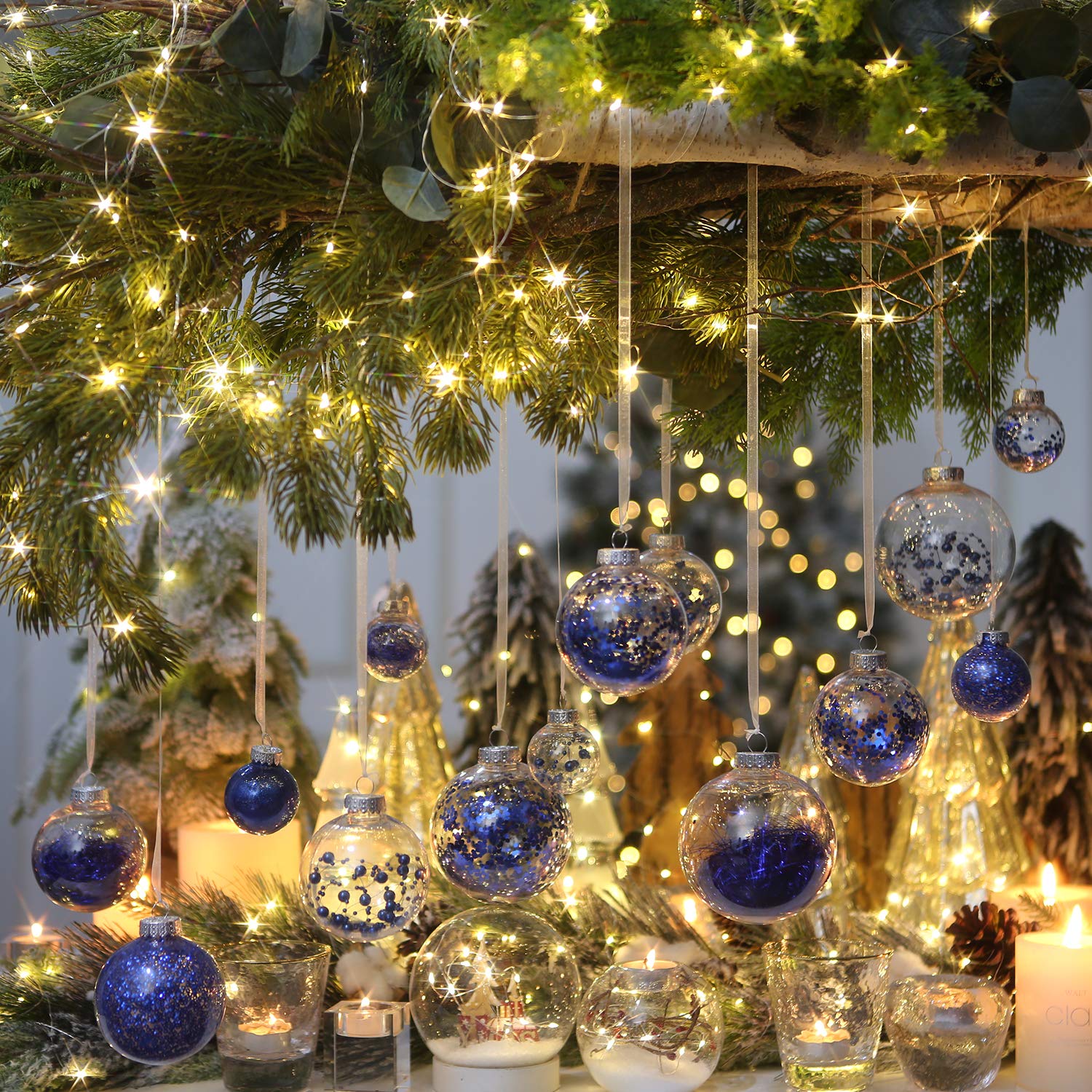 Sea Team Shatterproof Clear Plastic Christmas Ball Ornaments Decorative Xmas Balls Baubles Set with Stuffed Delicate Decorations (80mm/3.15 inch 20-Pack, Babyblue)