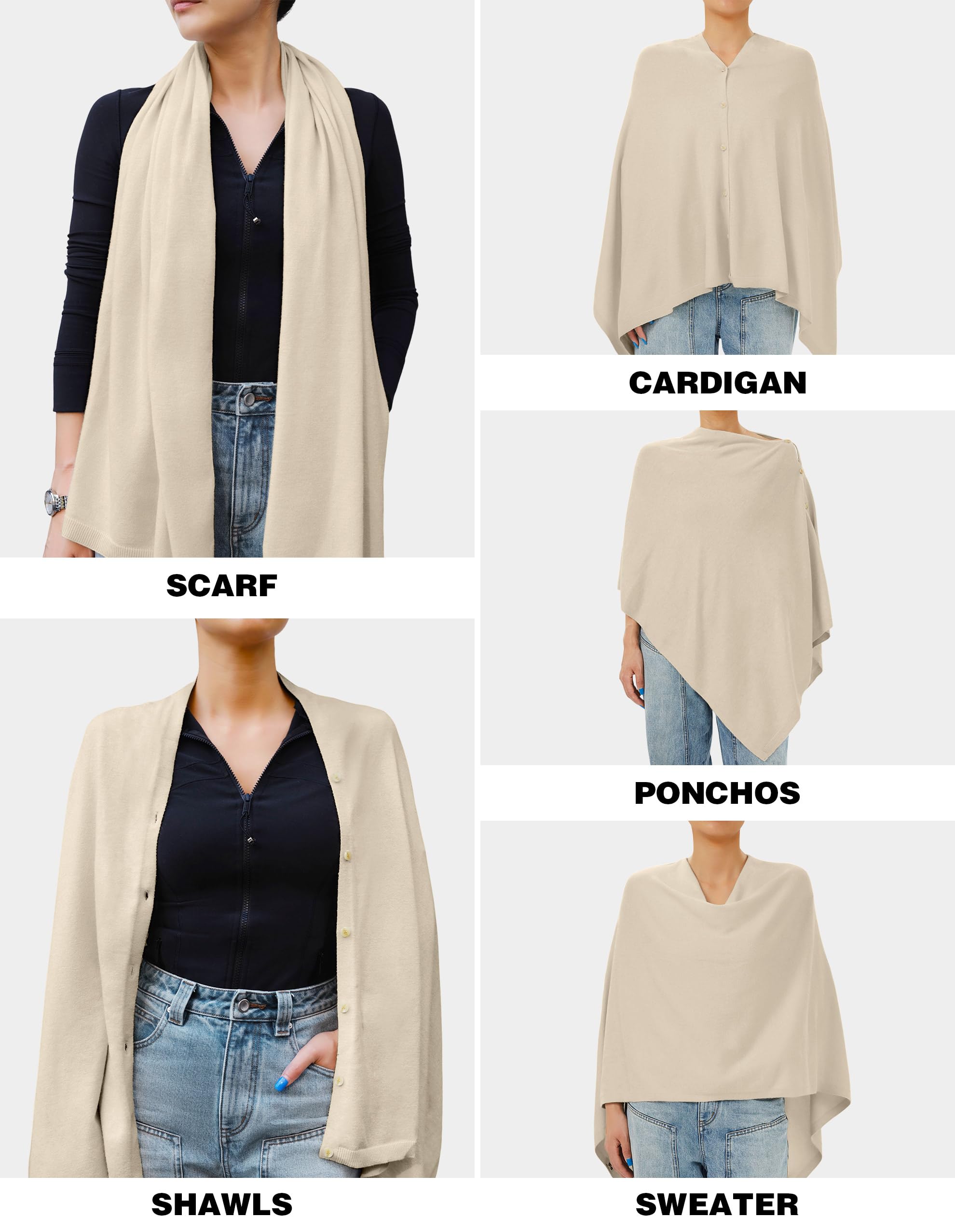 PULI Women's Versatile Knitted Shawls Scarf Poncho Sweater with Buttons Lightweight Spring Summer Fall Wraps