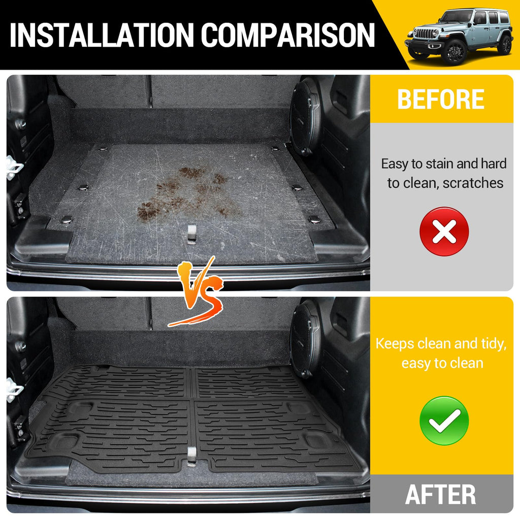 Cargo Mats for 2018-2025 Jeep Wrangler JL Unlimited 4X4 Trunk Mat with Backrest Liner, All Weather TPE Protector Rear Back Seat Mats for 18-25 Wrangler JL 4X4 4 Door Accessories