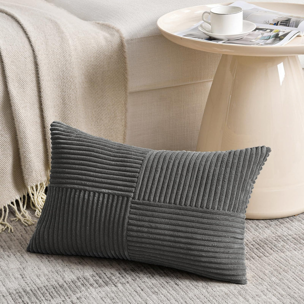 Fancy Homi Olive Green Samll Decorative Throw Pillow Covers 12x12 Inch with for Living Room Couch Bed Sofa, Rustic Farmhouse Boho Home Decor, Soft Corss Patchwork Corduroy Square Cushion Case 30x30 cm