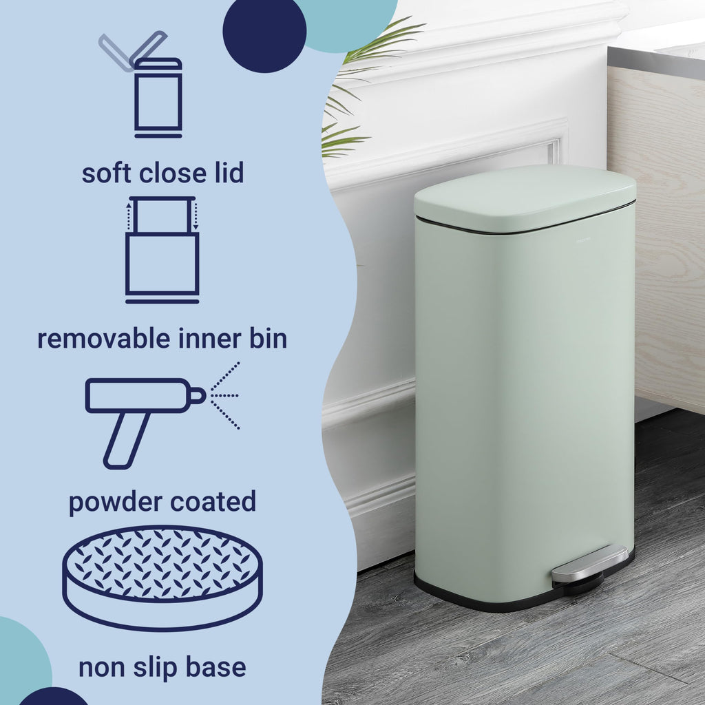 happimess HPM1011B Curtis 8-Gallon Step-Open Trash Can with Soft-Close Lid, Modern, Minimalistic, Fingerprint Proof for Home, Kitchen, Laundry Room, Office, Bedroom, Bathroom, Black