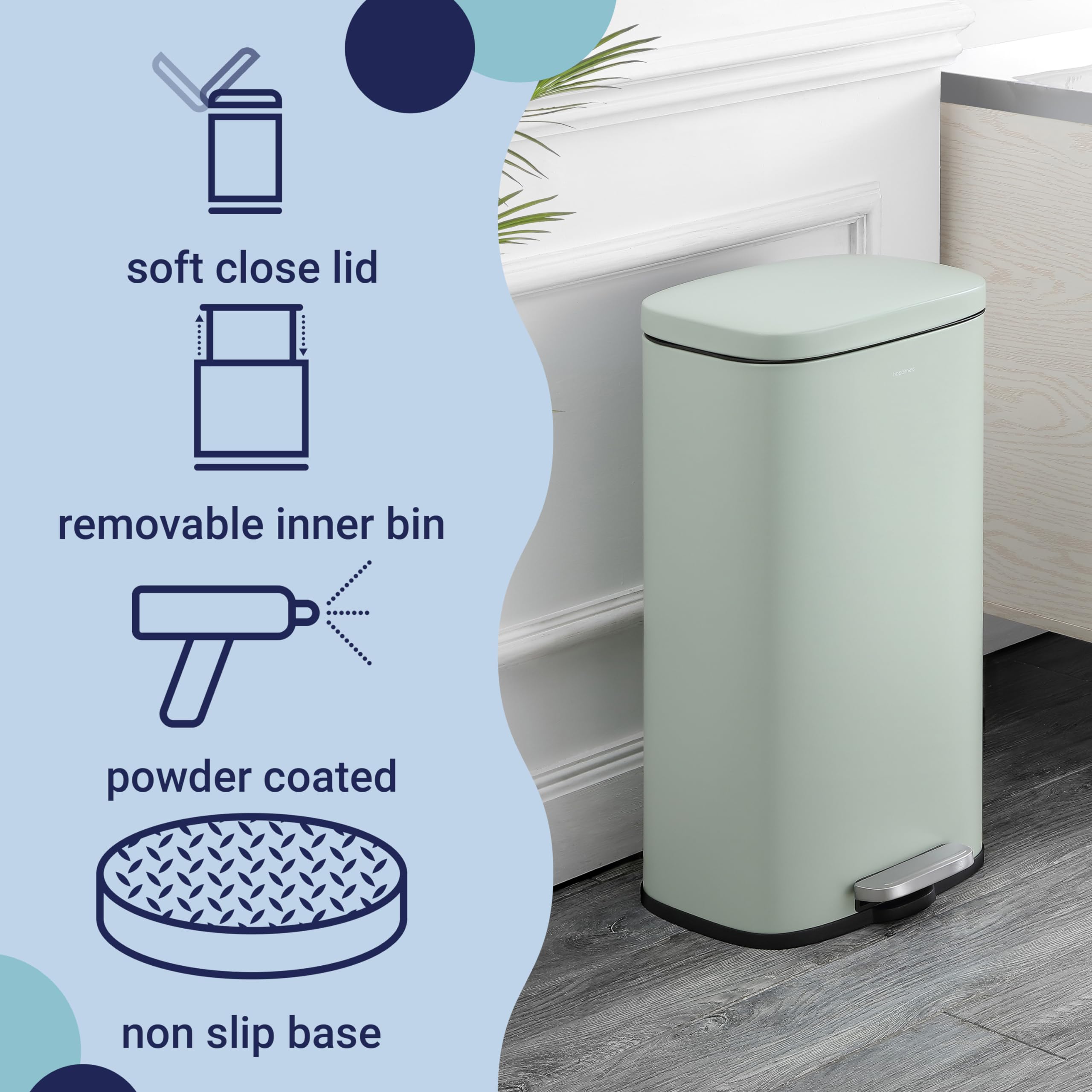 happimess HPM1011B Curtis 8-Gallon Step-Open Trash Can with Soft-Close Lid, Modern, Minimalistic, Fingerprint Proof for Home, Kitchen, Laundry Room, Office, Bedroom, Bathroom, Black