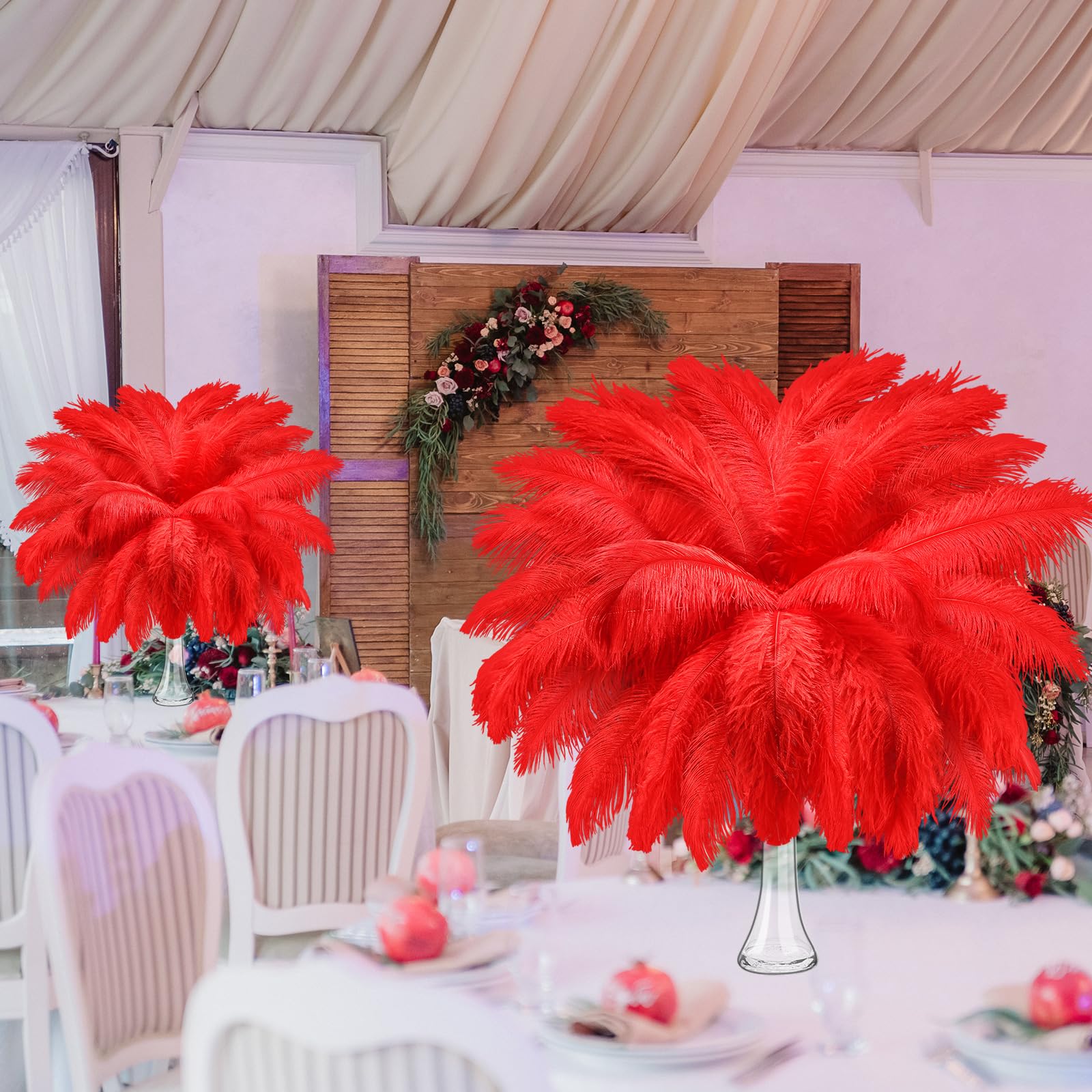 Retrowavy 50 Pcs 14-16 Inches Large Natural Ostrich Feathers Bulk for Centerpieces for Wedding Party Centerpieces Home Decoration Flower Arrangement (Black)