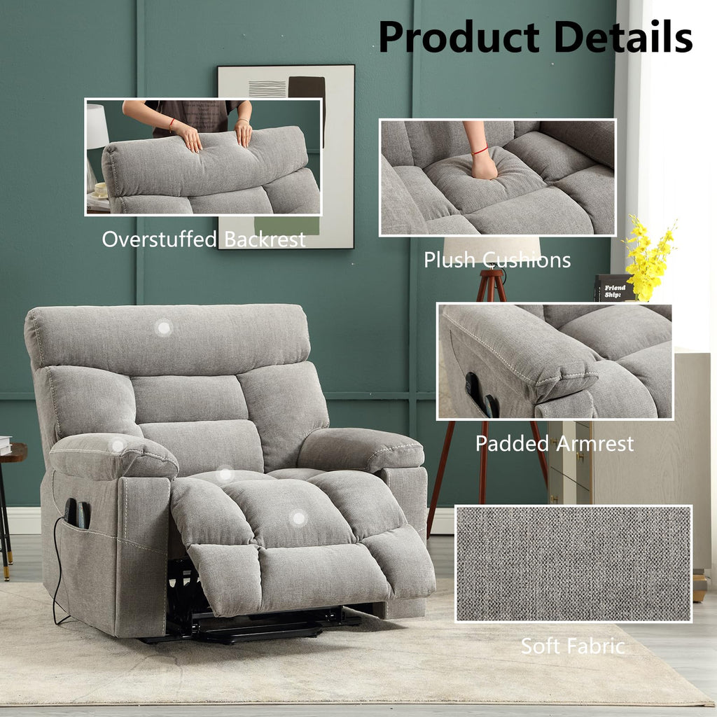 CANMOV Dual Motor Power Lift Recliner Chair for Elderly, 27" Extra-Wide Seat 450 lbs Weight Capacity Infinite Position Adjustment, with Heated Massage, Cup Holders and USB Port, Camel Fabric