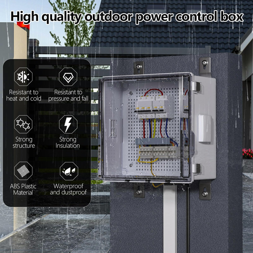 ABS Electrical Junction Box, Ventilated Design, Cable Grommets, IP65 Waterproof Enclosure, Indoor/Outdoor Use with Mounting Panel. (Clear Cover, 8.7"x6.7"x4.3")