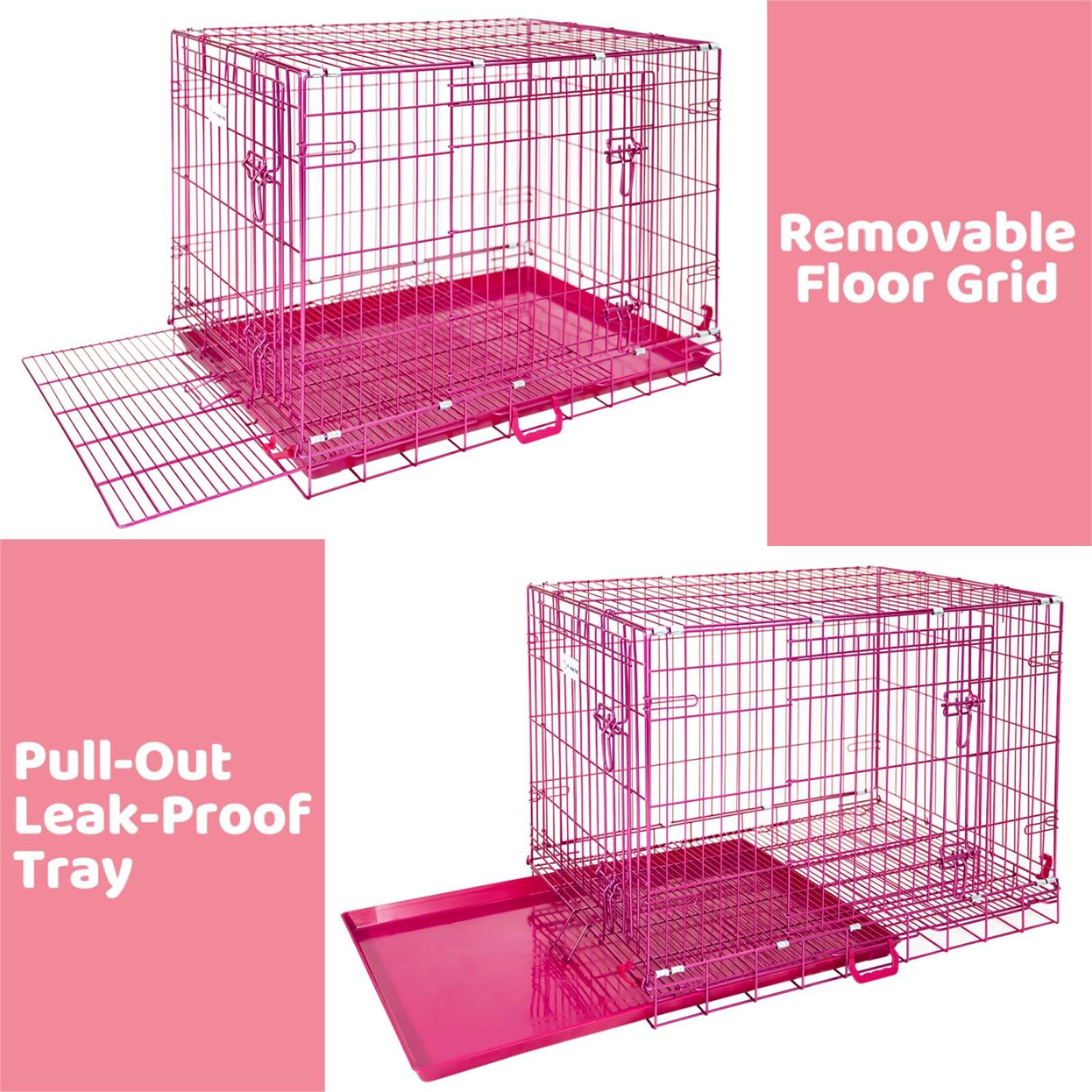 HOMEY PET 24" Gold Color Folding Design Dog Crate Puppy Ertra Small Breed Dog Kennels with Removable Floor Grid and Pull Out Tray, Dog Cage Copper Gold Finish