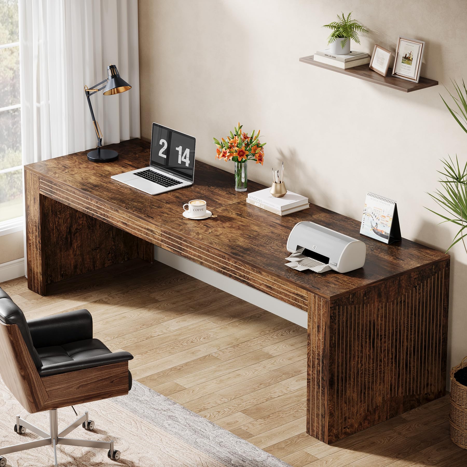 Tribesigns 79-Inch Extra Long Desk, Two Person Double Desk for Home Office, Wooden Long Computer Desk Writing Table for Office, Coffee Brown