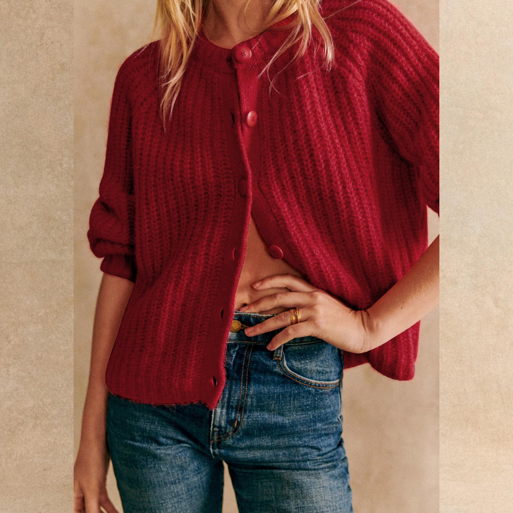 Hixiaohe Cardigan Sweater for Women Long Sleeve Button Y2K Chunky Knit Sweater Fall Casual Open Front Outwear Knitwear Coat