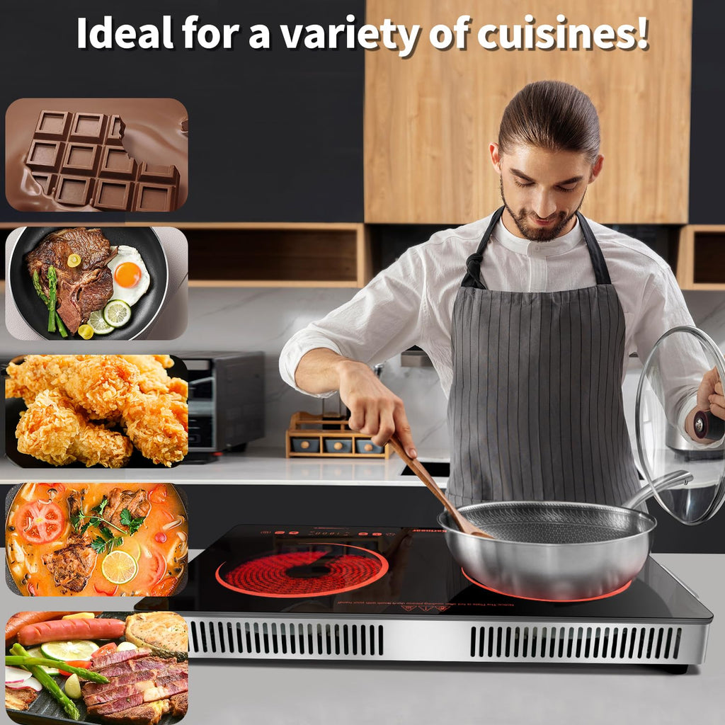 Karinear Portable Electric Stove 110V, 1800W Electric Hot Plate with Handle, Knob Control Single Burner Electri Cooktop, Ceramic Infrared Countertop Burner, Timer, Safety Lock(Green)