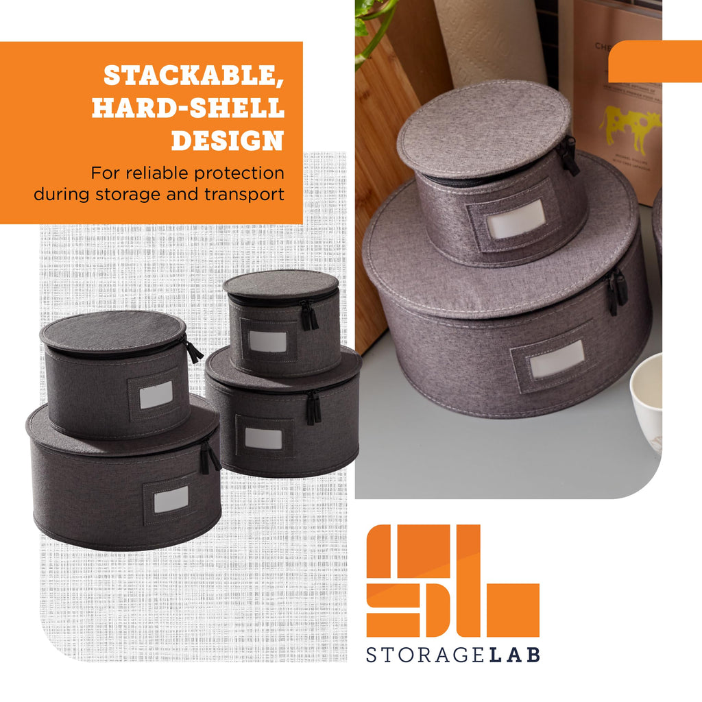 storageLAB Wine Glass Storage Containers, Hard Shell Organizer for Stemware and Glassware Sets, Stackable Wine Glass Storage Box with Dividers for Kitchen and Moving Supplies - 1 Pack, Cream