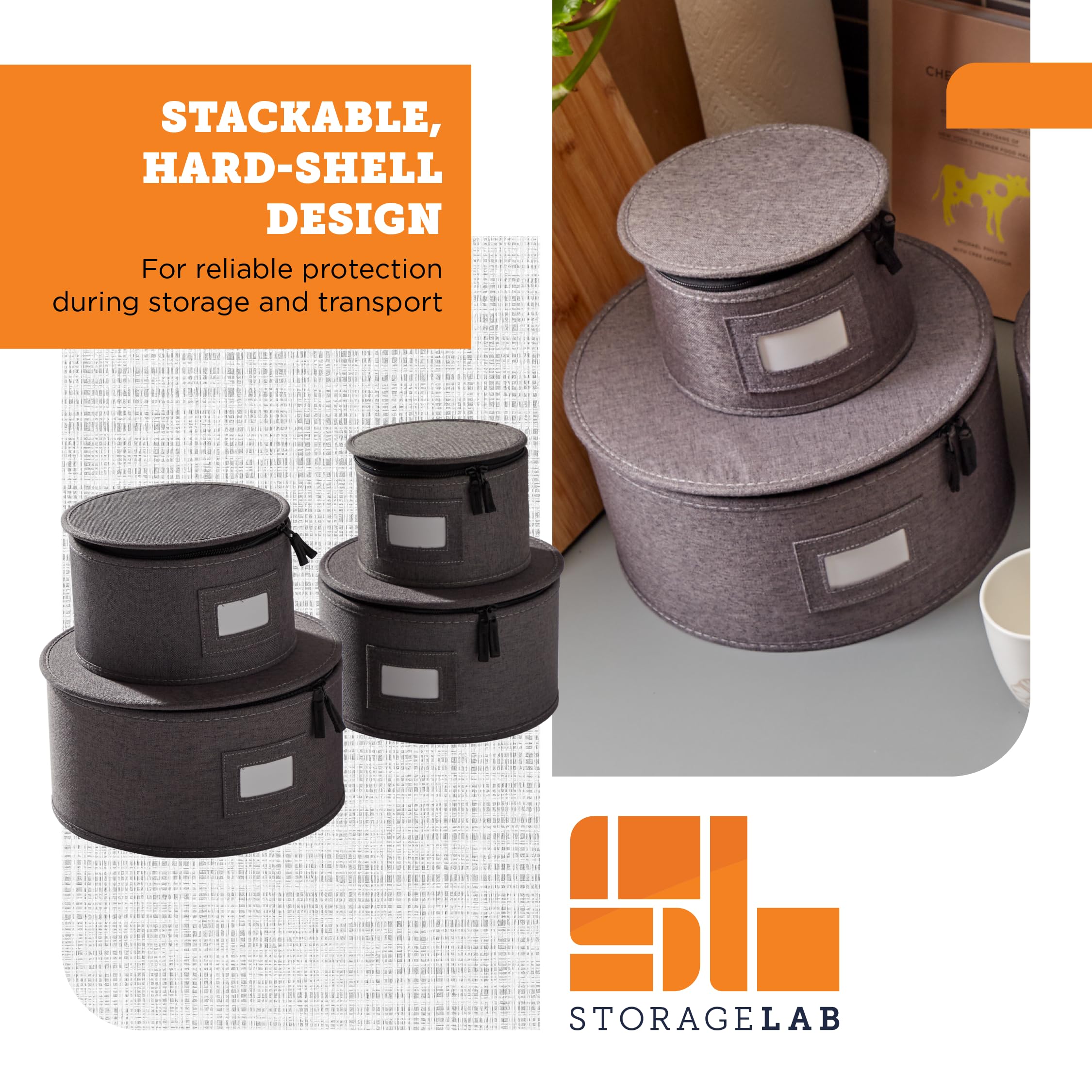 storageLAB Wine Glass Storage Containers, Hard Shell Organizer for Stemware and Glassware Sets, Stackable Wine Glass Storage Box with Dividers for Kitchen and Moving Supplies - 1 Pack, Cream