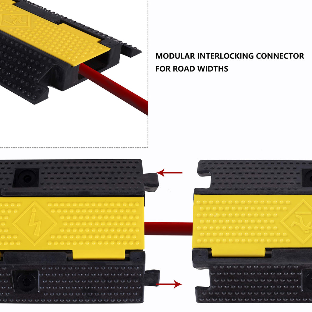 4 Pack Rubber Cable Ramp Hose Cable Protector Ramp 1 Channel 11000Lbs Load Capacity Traffic Speed Bump Wires Power Lines Extension Cord Cover for Indoor Outdoor