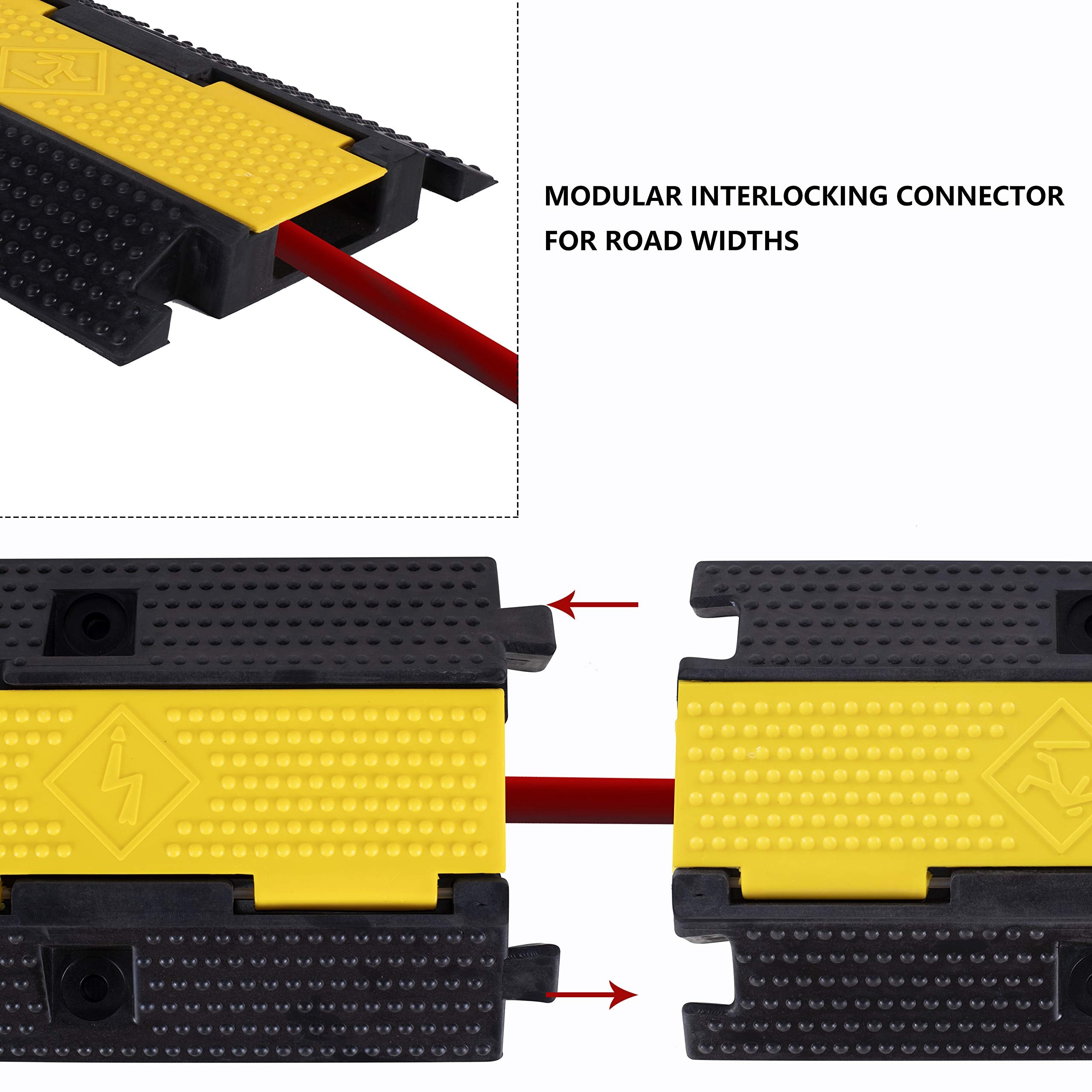 4 Pack Rubber Cable Ramp Hose Cable Protector Ramp 1 Channel 11000Lbs Load Capacity Traffic Speed Bump Wires Power Lines Extension Cord Cover for Indoor Outdoor