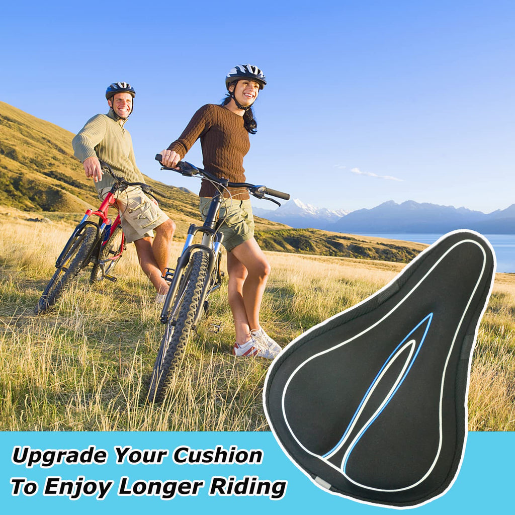 Geronmine Gel Bike Seat Cover Padded Bicycle Saddle Covers for Women & Men, Most Comfortable Exercise Bike Seat Cushion Cover, Soft for Spin Indoor Outdoor Cycling Class Mountain Stationary Bikes