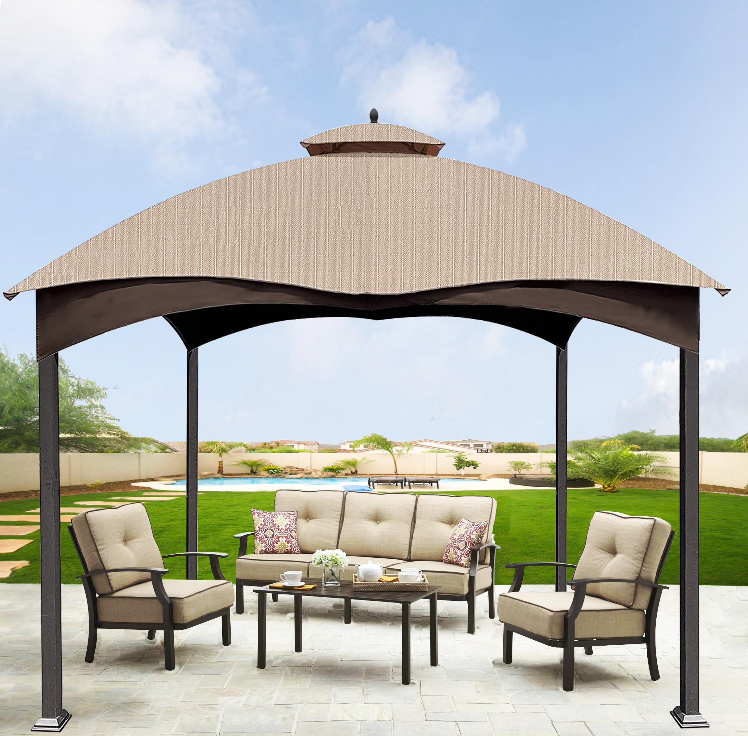 SCOCANOPY Replacement Top Compatible with The Lowe's Gazebo Model #GF-12S004B-1 / GF-12S004BTO (Grey Ripstop)