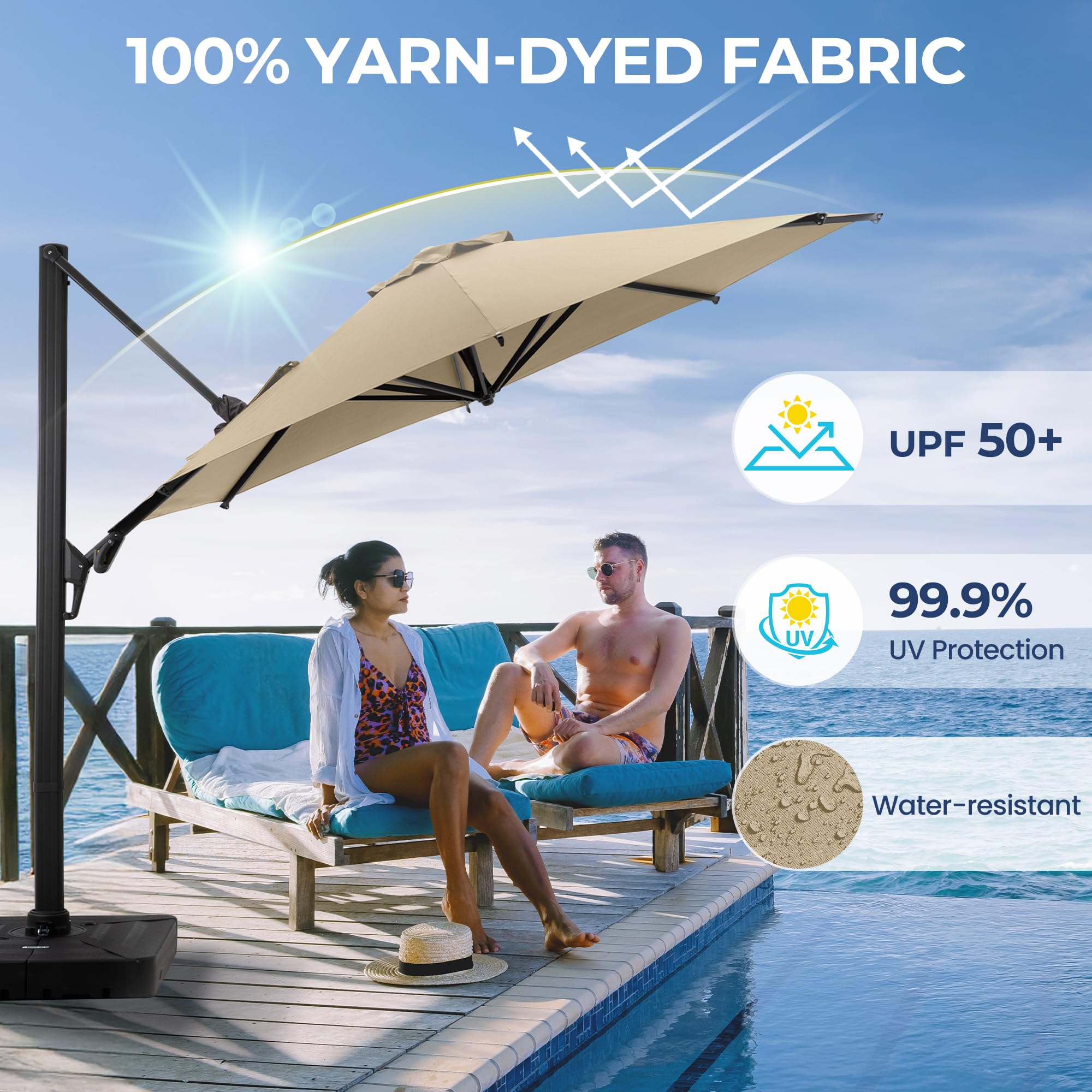 SUNVIVI OUTDOOR Outdoor Patio Umbrella, Patio Umbrella, Market Umbrella, Large Outdoor Umbrella, Metal Pole Umbrella with Push Button Tilt and Crank, Polyester Canopy