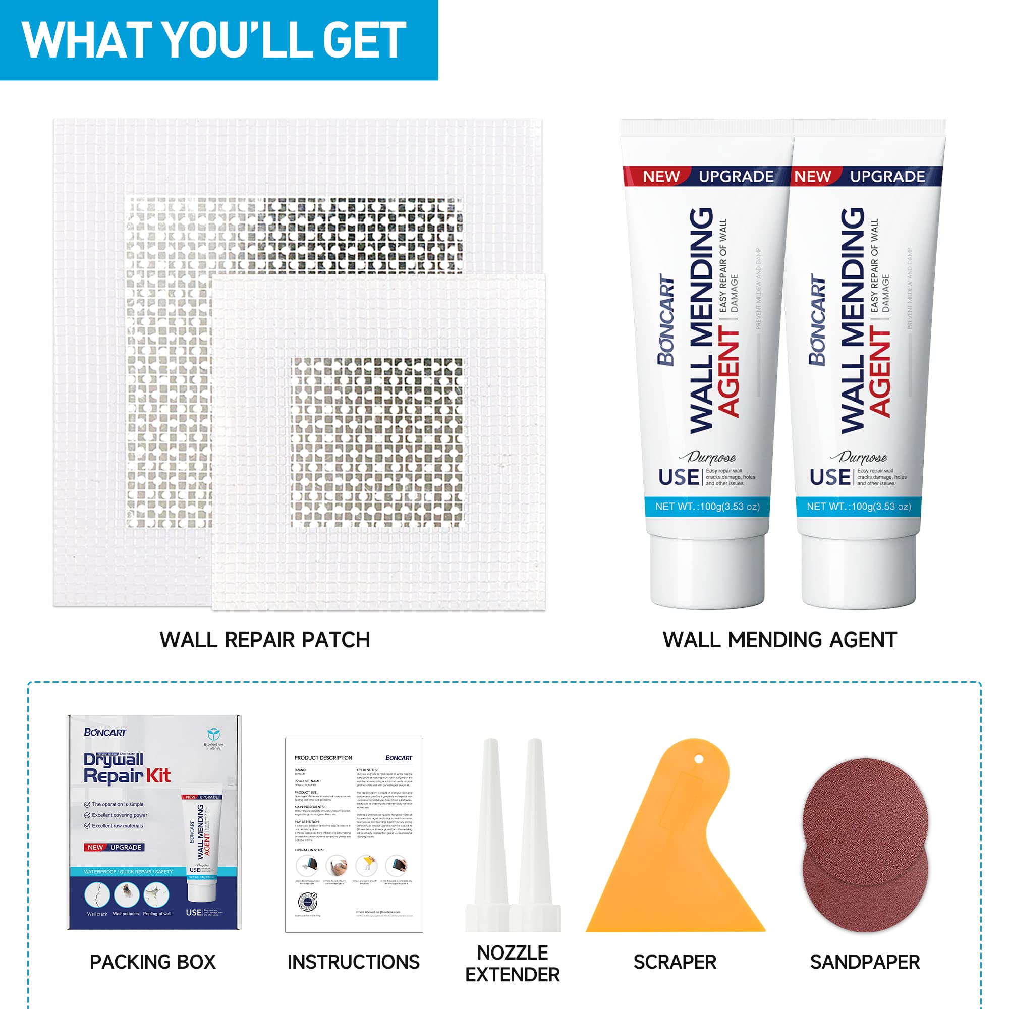 BONCART Spackle Wall Repair Kit,Drywall Repair kit,Wall Mending Agent Putty with Scraper,Plaster Wall Repair Paste for Wall Crack/Nail Hole/Graffiti,Wall Surface