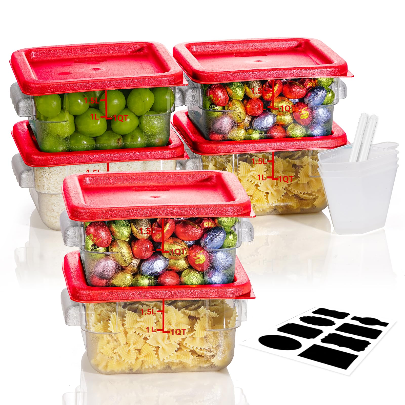4QT NSF Food Storage Containers: 8 PCS [Food Grade][Hot&Cold Resistant] Commercial Clear Food Storage Containers with Lids for Restaurant Kitchen Proof Dough, Measuring Spoons Included(BPA FREE)