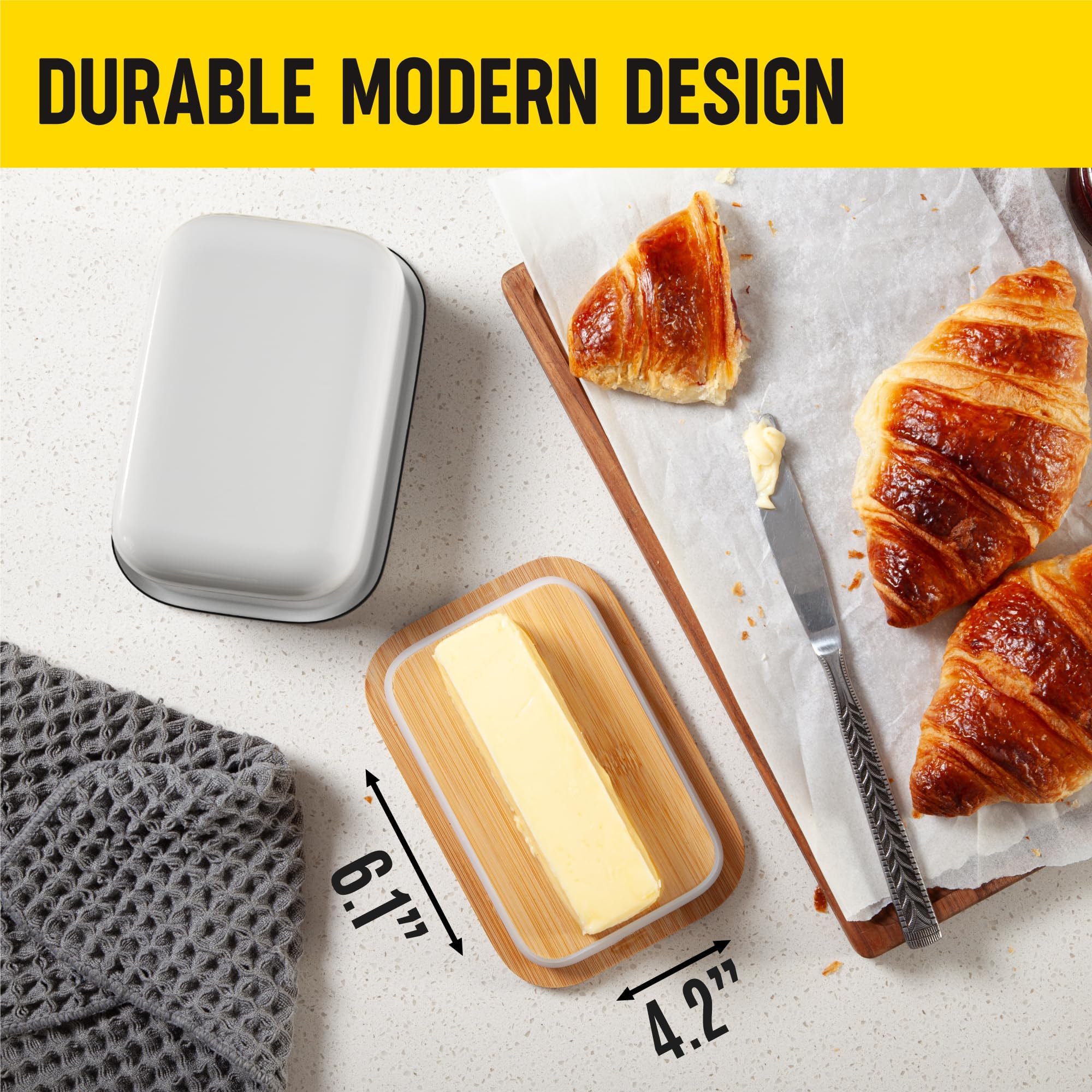 White Butter Dish with Lid for Countertop & Refrigerator - Unbreakable Metal Butter Keeper, Large Butter Container for Fridge, Butter Holder, Butter Tray, Butter Storage for Counter, Mantequillera