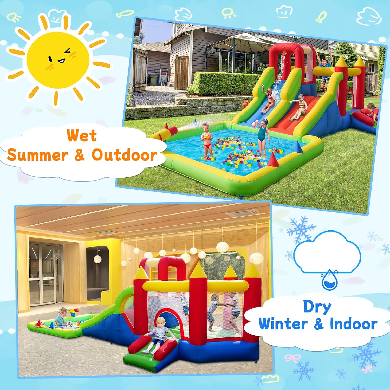 Umbalir 10-in-1 Inflatable Water Park - Giant Bounce House with 2 Water Slides, Big Splash Pool, Water Cannons, Climbing Wall, Tunnels & Obstacle Course for Endless Fun