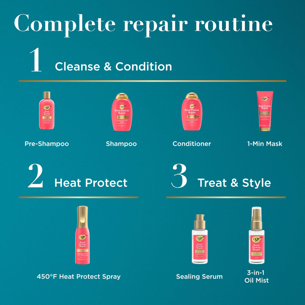 OGX Repair & Protect Bond Protein Repair Conditioner, Lightweight Conditioner Targets Damaged Areas of Hair, Formulated without Parabens, Sulfate-Free Surfactants, 13 fl. oz
