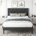 CXVX Full Size Platform Bed Frame with Upholstered Headboard, Button Tufted Design, Strong Wooden Slats, No Box Spring Needed, Easy Assembly, Noise Free